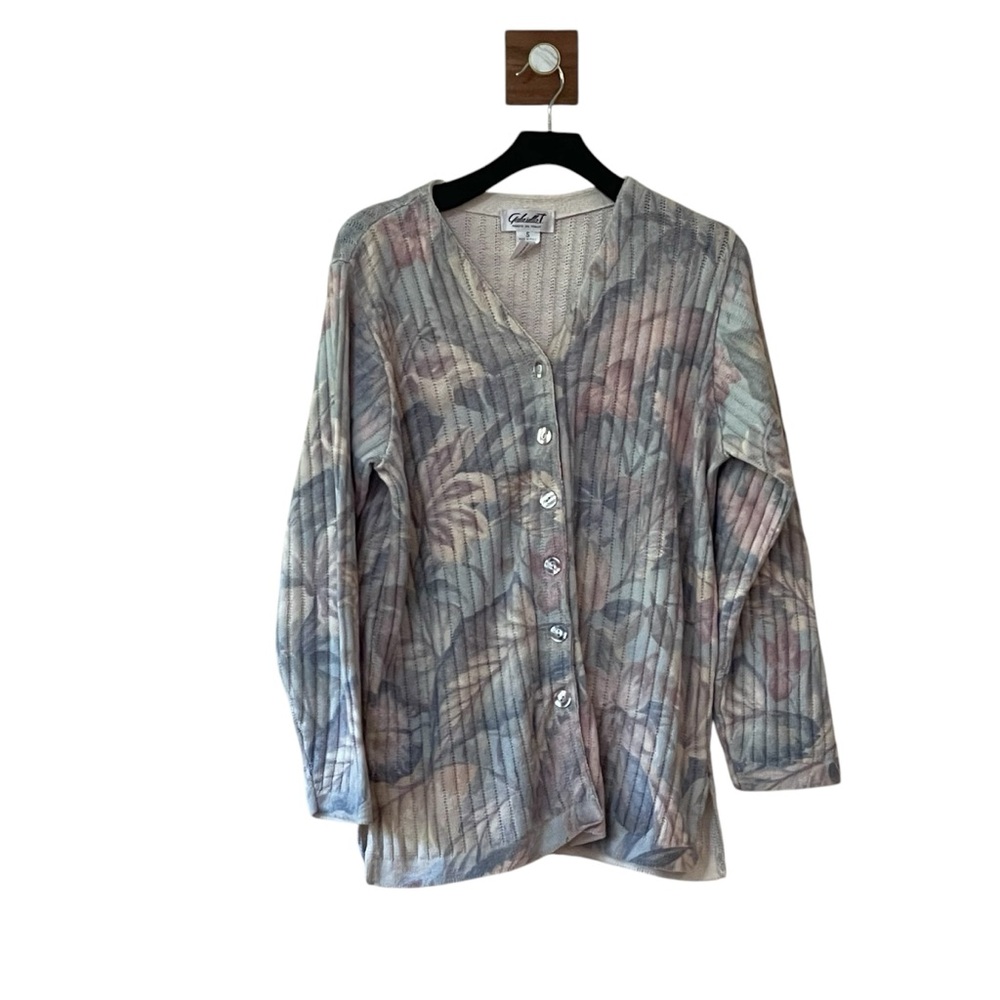 Vintage Gabriella T Made In Italy Cotton Wool Blend Granny Floral‎ Cardigan